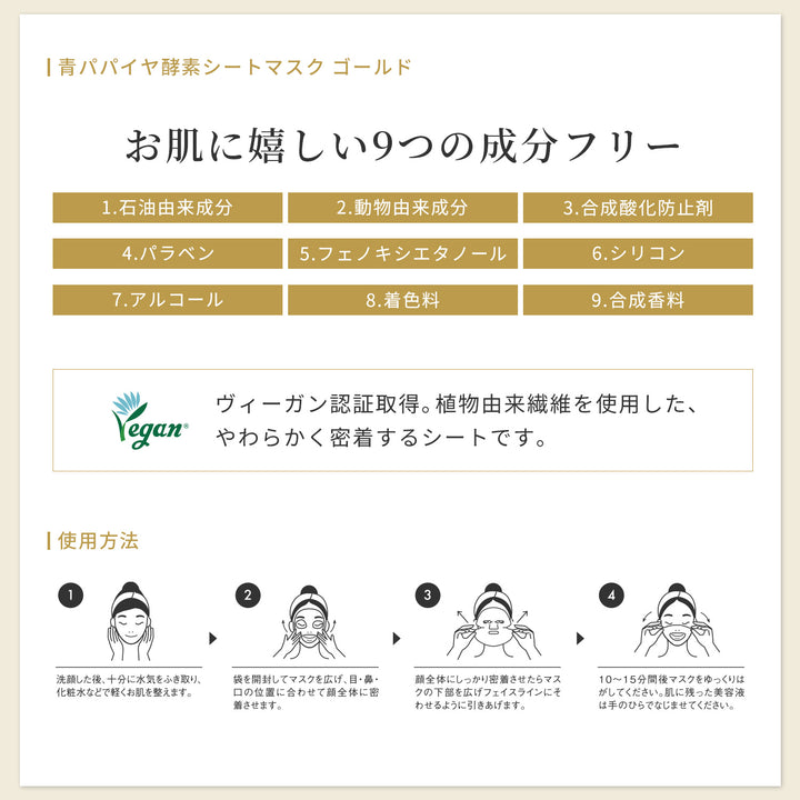 青パパイヤ酵素 シートマスク ゴールド
